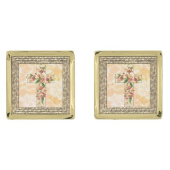 Cross And Pink Flowers  Cufflinks by justcrosses at Zazzle