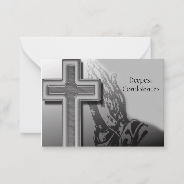 Cross And Pray Hand Sympathy Note Card (Front)
