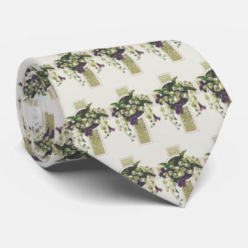 Cross And Purple Flowers Neck Tie by justcrosses at Zazzle