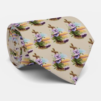 Cross And Purple Flowers Neck Tie by justcrosses at Zazzle