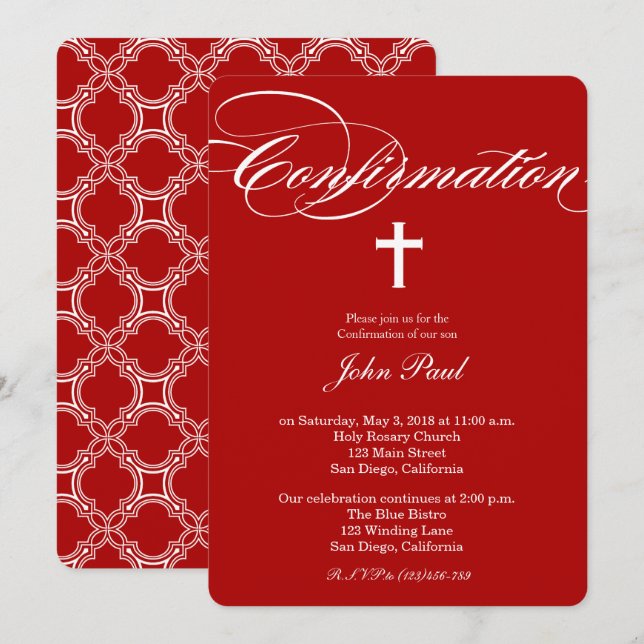 Cross and Quatrefoil Confirmation Invitation (Front/Back)
