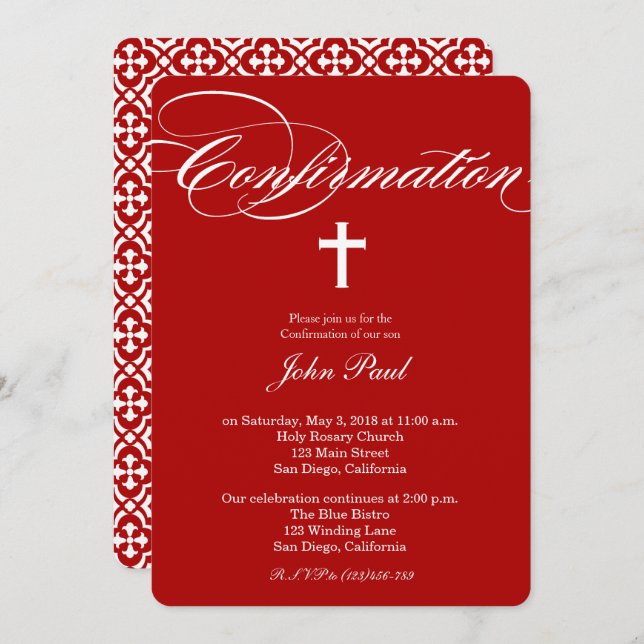 Cross and Quatrefoil Confirmation Invitation (Front/Back)