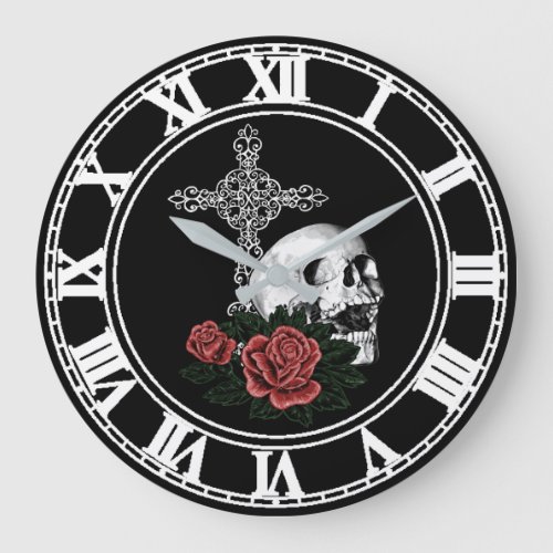 Cross and Roses Gothic Wall Clock