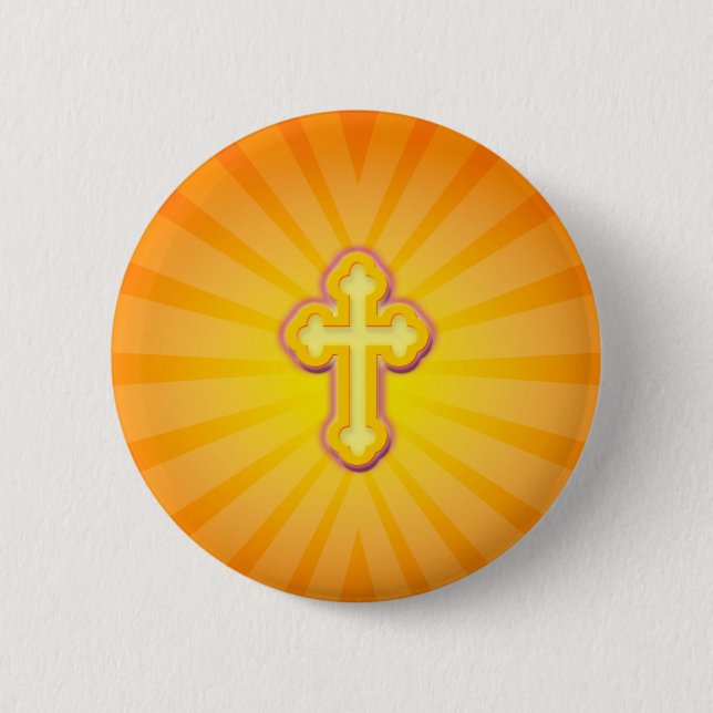 CROSS AND SUN RAYS PINBACK BUTTON (Front)