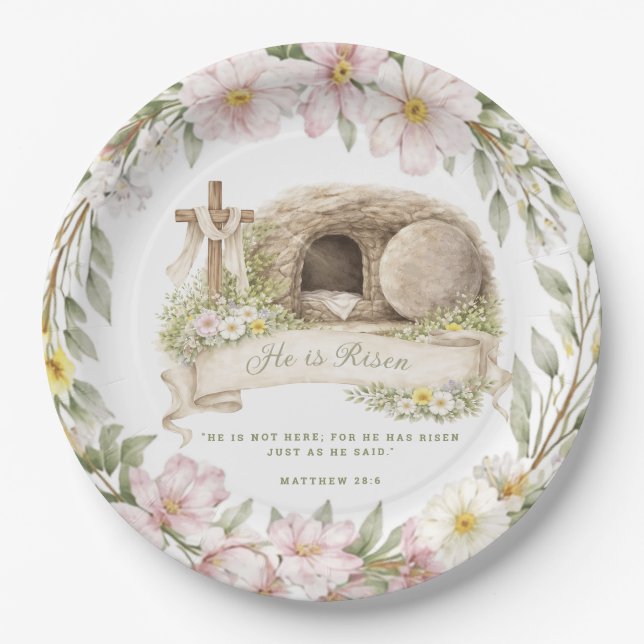 Cross and Tomb | Resurrection Day  Paper Plates (Front)