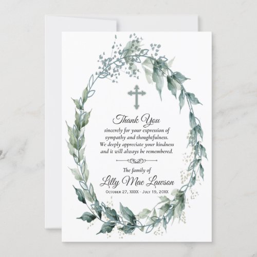 Cross and Wreath Funeral Memorial Thank You Cards