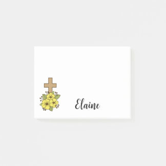 Cross and Yellow Flowers Personalized  Post-it Notes