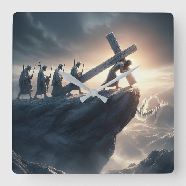 Cross as a Burden - Carry Your Cross Square Wall Clock (Front)