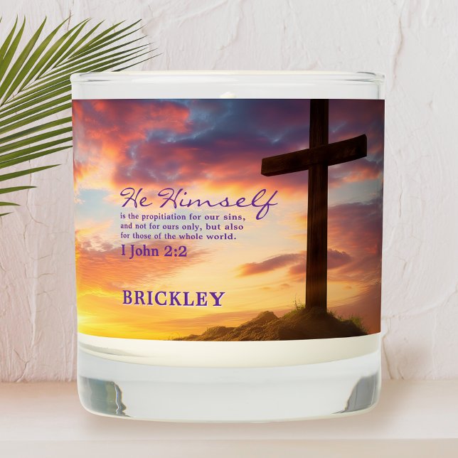 Cross at Dusk Scripture Personalized Scented Candle (Creator Uploaded)