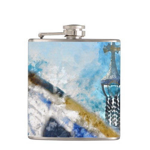 Cross at Parc Guell in Barcelona Spain Hip Flask