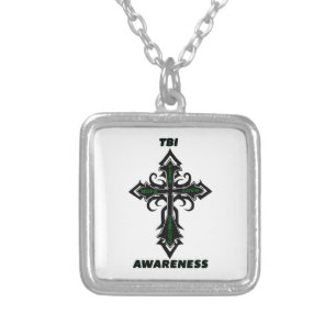 Cross/Awareness...TBI Silver Plated Necklace