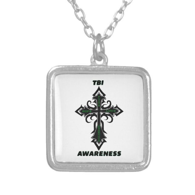 Cross/Awareness...TBI Silver Plated Necklace (Front)