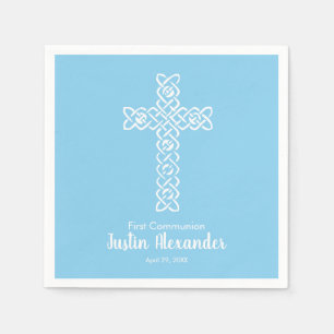 Cross   Baby Blue Communion Baptism Christening Napkins