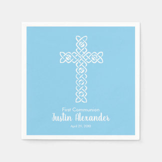 Cross | Baby Blue Communion Baptism Christening Napkins