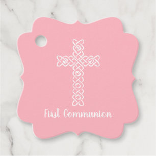 Cross Baby Pink Communion Baptism Christening Favor Tags