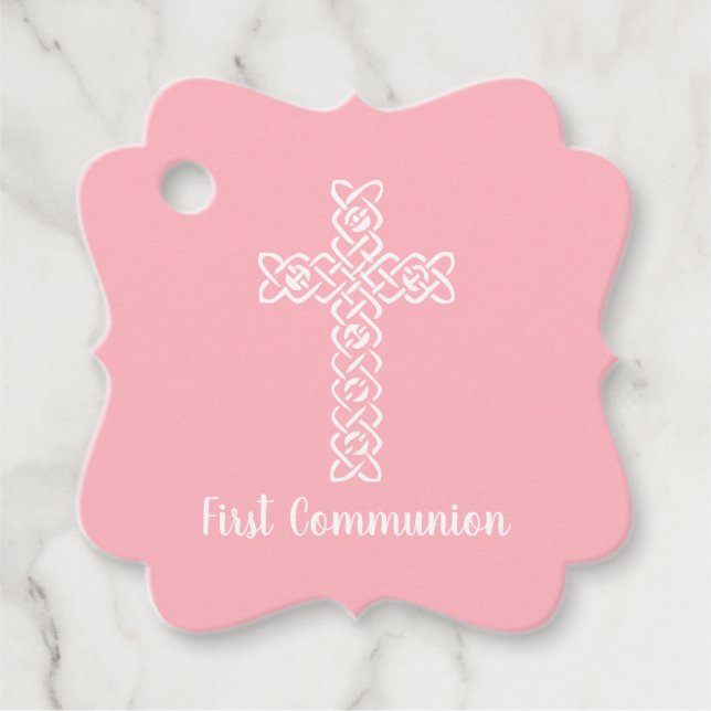 Cross | Baby Pink Communion Baptism Christening Favor Tags (Front)