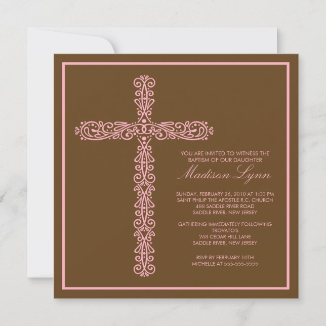 Cross Baptism Christening Girl iBaptism Inviation Invitation (Front)