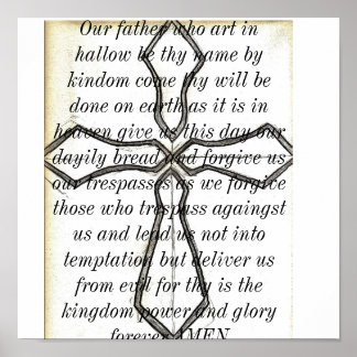 Cross Behind the Lords Prayer. Poster