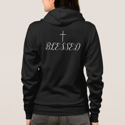Cross  Blessed Black ZIP_UP Quoted Hoodie