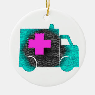 cross blue ambulance nurse emt doctor medical ceramic ornament