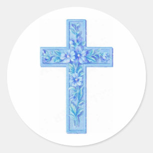 cross blue classic round sticker
