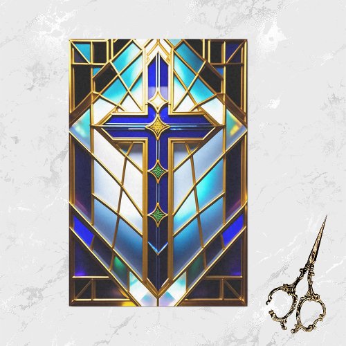 Cross Blue Colorful Stained Glass Illustration Tissue Paper