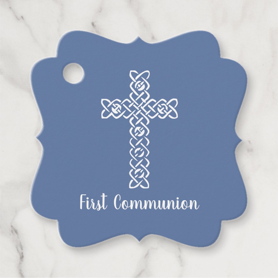 Cross Blue Gray Communion Baptism Christening Favor Tags Zazzle