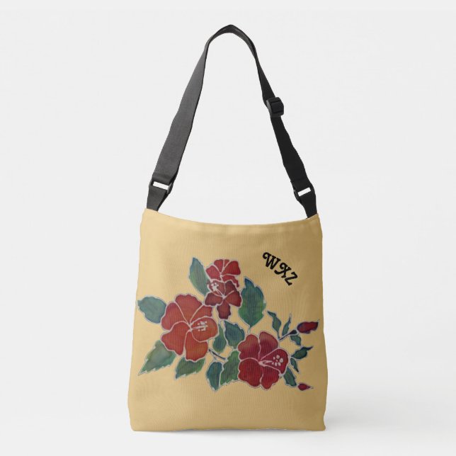Cross Body Bag  - Hibiscus Blossoms and Initals (Front)