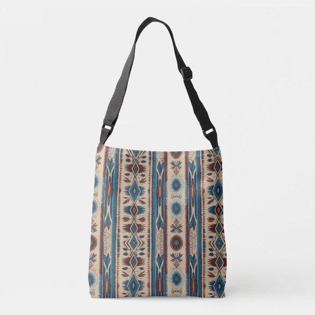 Cross Body Bag in Blue Native American Patterns (Back)