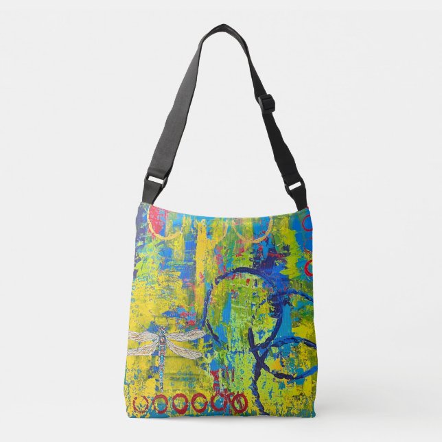 Cross Body Dragonfly Abstract Art Bag (Front)