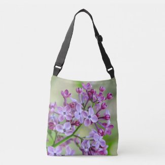 Cross body tote bag with Lilac flower