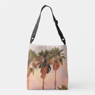 Cross Body Tote Three Palm Trees Sunset (Large)