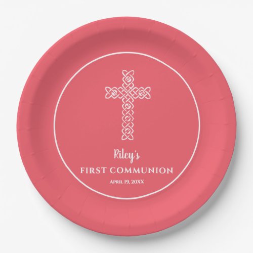 Cross | Bright Coral Communion Baptism Christening