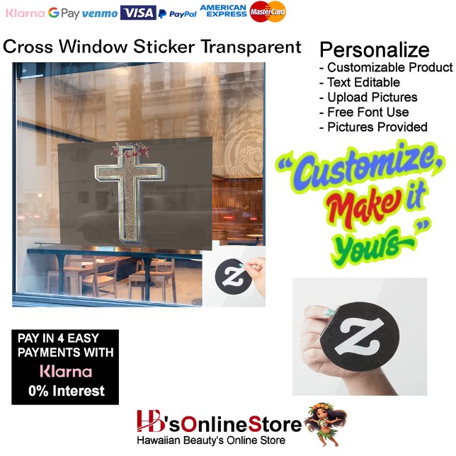 Cross Business Window Sticker Brown Background  (Business Window Sticker with Brown Background.)