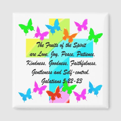 CROSS  BUTTERFLY GALATIANS 5 FRUIT OF THE SPIRIT MAGNET