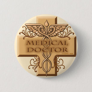 Cross caduceus doctor  button
