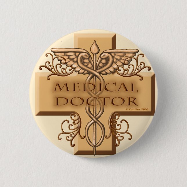 Cross caduceus doctor  button (Front)