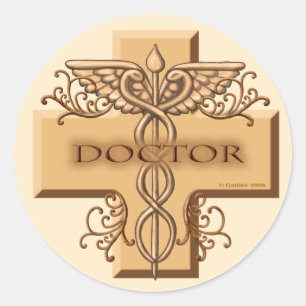 Cross caduceus doctor classic round sticker