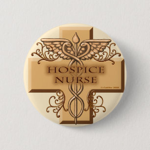 Cross Caduceus Hospice Nurse Button