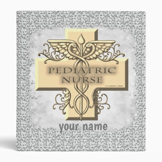 Cross Caduceus Pediatric nurse  3 Ring Binder (Front)