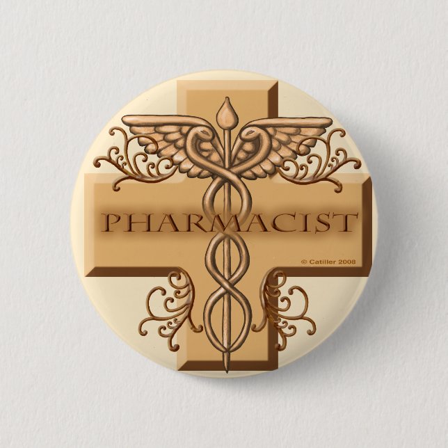 Cross Caduceus pharmacist  Button (Front)