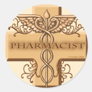 Cross Caduceus pharmacist Classic Round Sticker