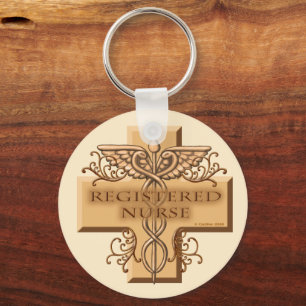 Cross Caduceus RN Nurse Keychain
