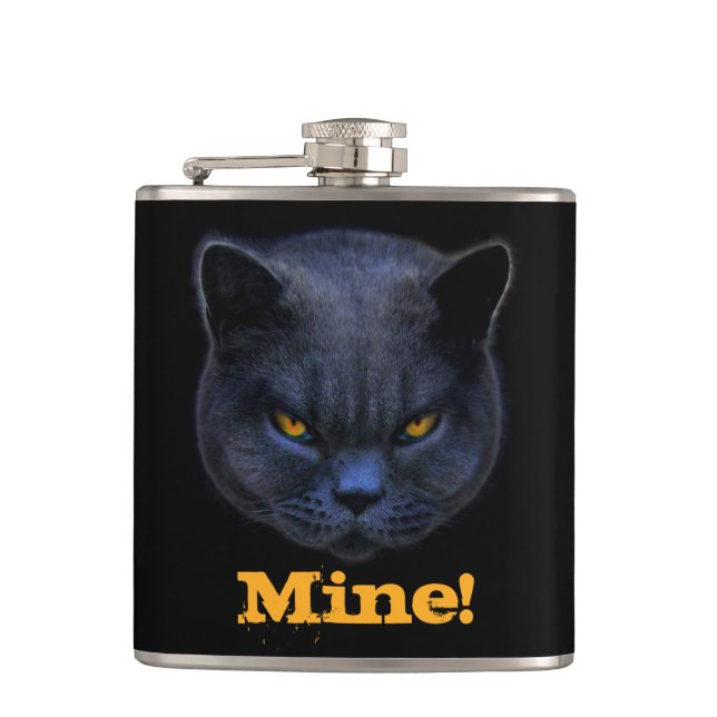 Cross Cat says Mine! Flask (Front)