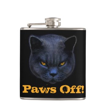 Cross Cat Says Paws Off! Hip Flask by CrossCat at Zazzle