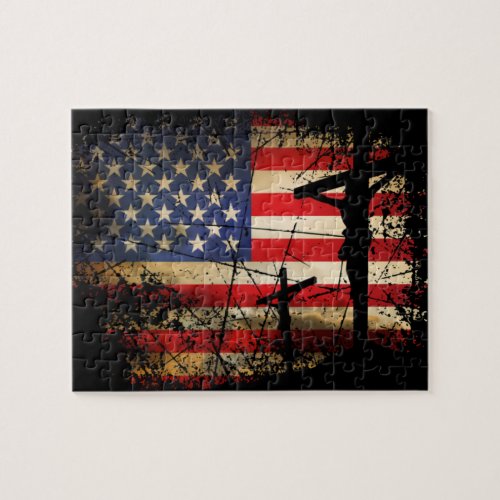 Cross Christ American Flag Pride Jigsaw Puzzle