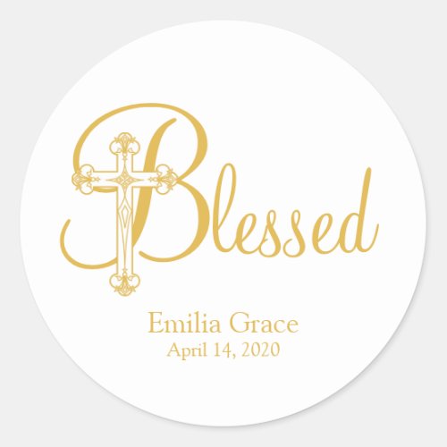 cross CHRISTENING or BAPTISM  favor label GOLD