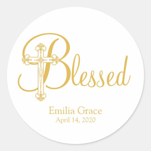 cross CHRISTENING or BAPTISM  favor label GOLD (Front)