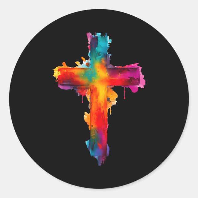 Cross Christian Religious Believe Blessed Faith Gr Classic Round Sticker (Front)
