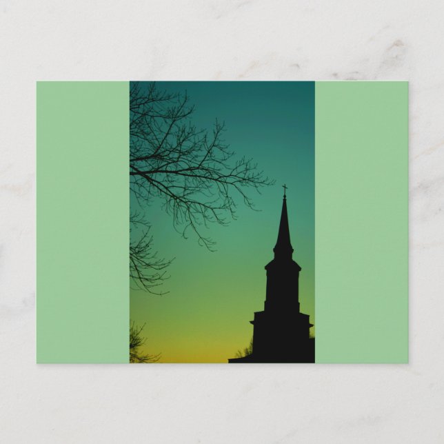 Cross Church Steeple at Twilight Postcard (Front)